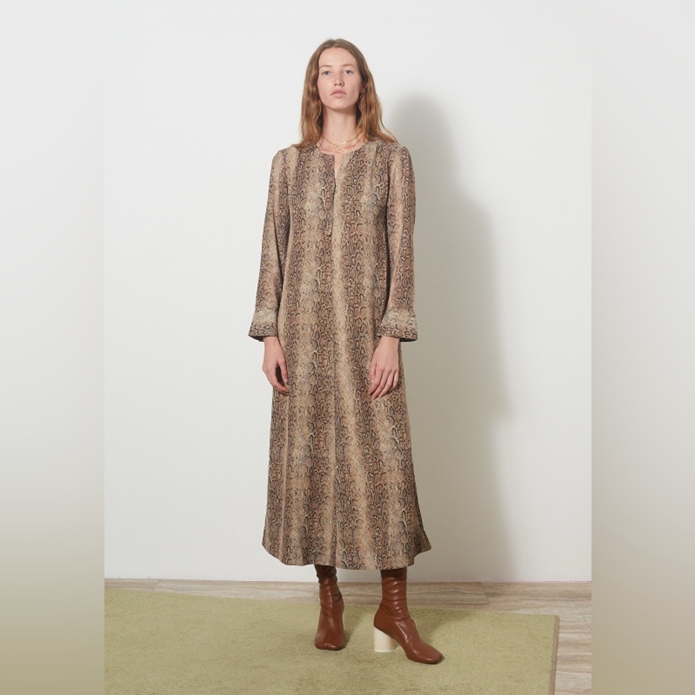 Ganni printed light crepe long sleeve maxi dress in snake 🐍